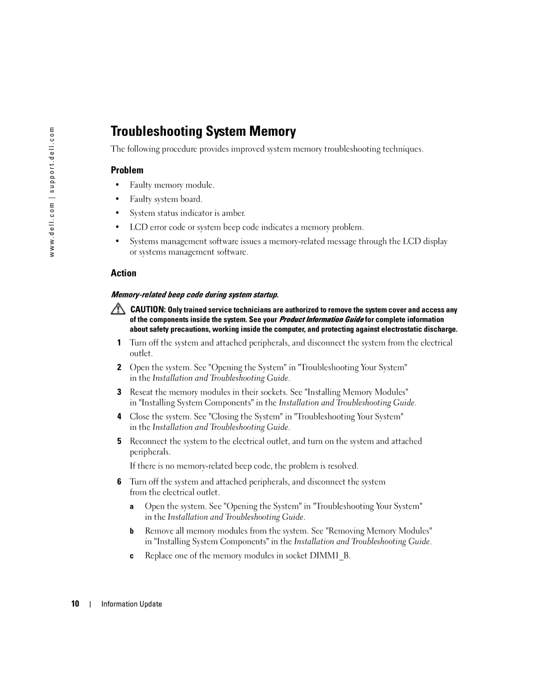 Dell 2850 manual Troubleshooting System Memory, Problem 