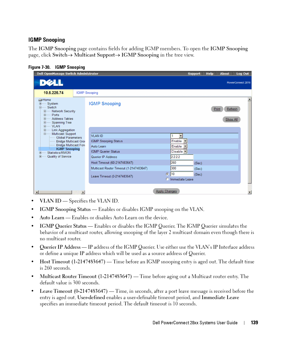 Dell 28XX manual Igmp Snooping, 139 