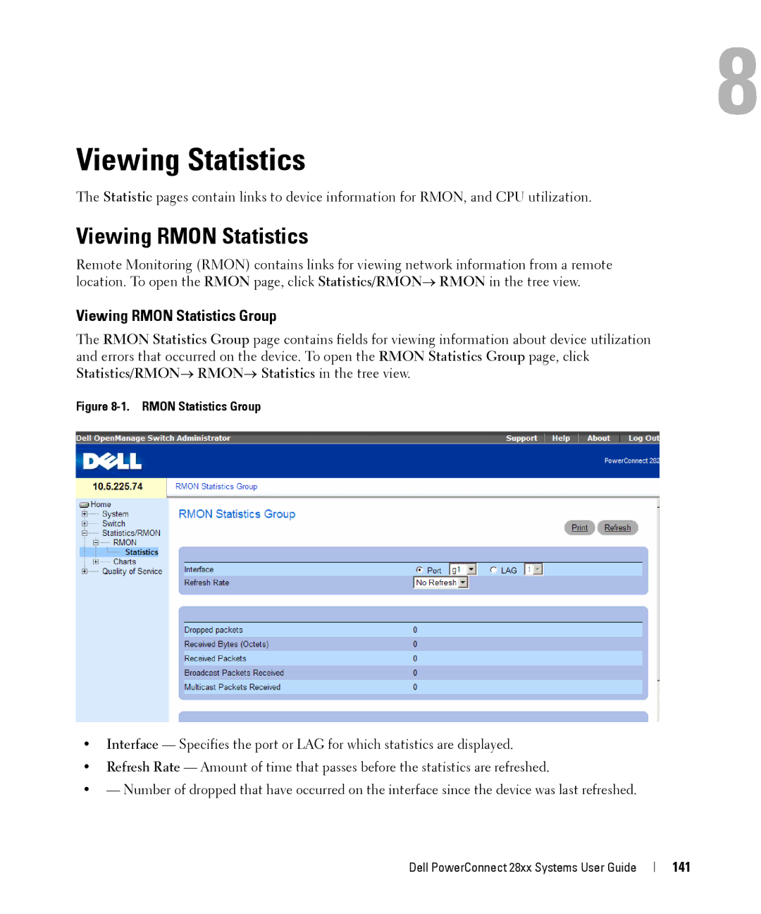 Dell 28XX manual Viewing Rmon Statistics Group, 141 