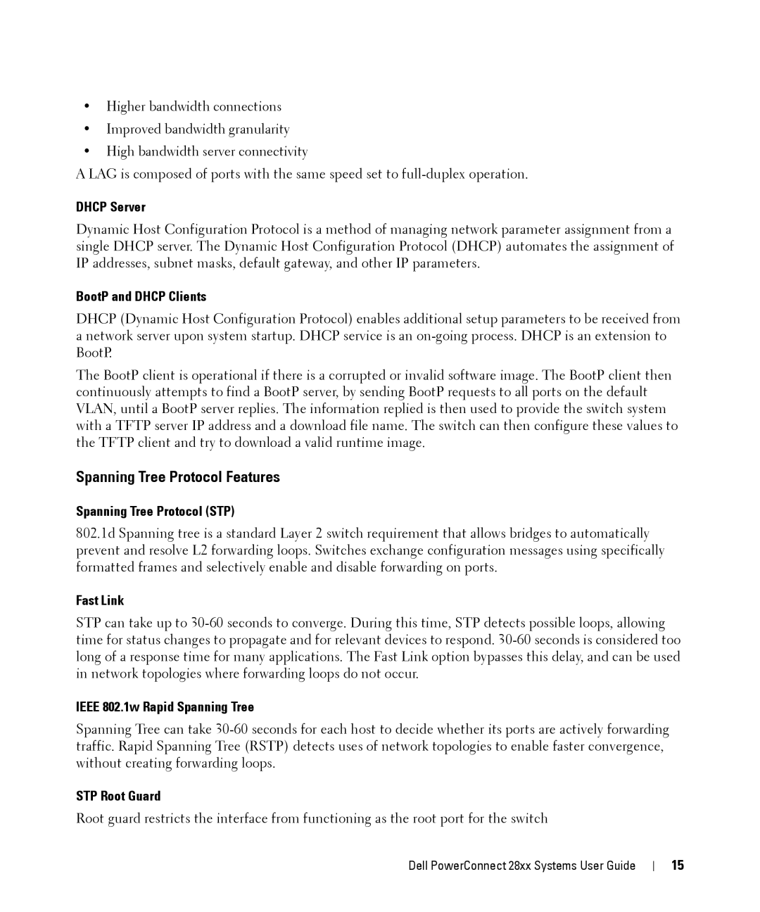 Dell 28XX manual Spanning Tree Protocol Features 