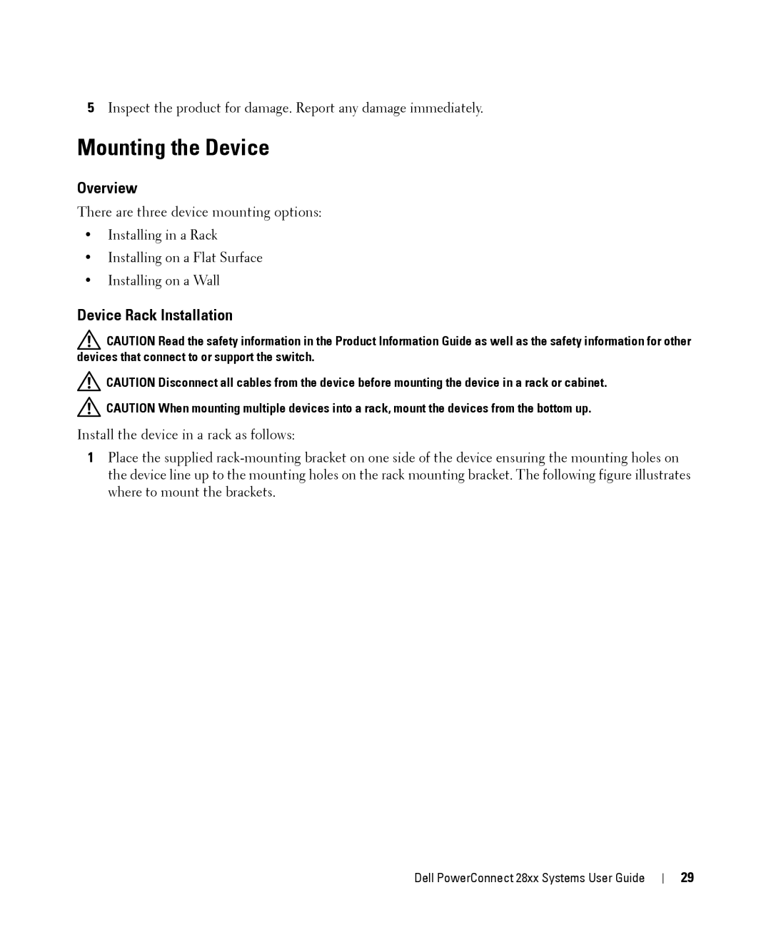 Dell 28XX manual Mounting the Device, Overview, Device Rack Installation 