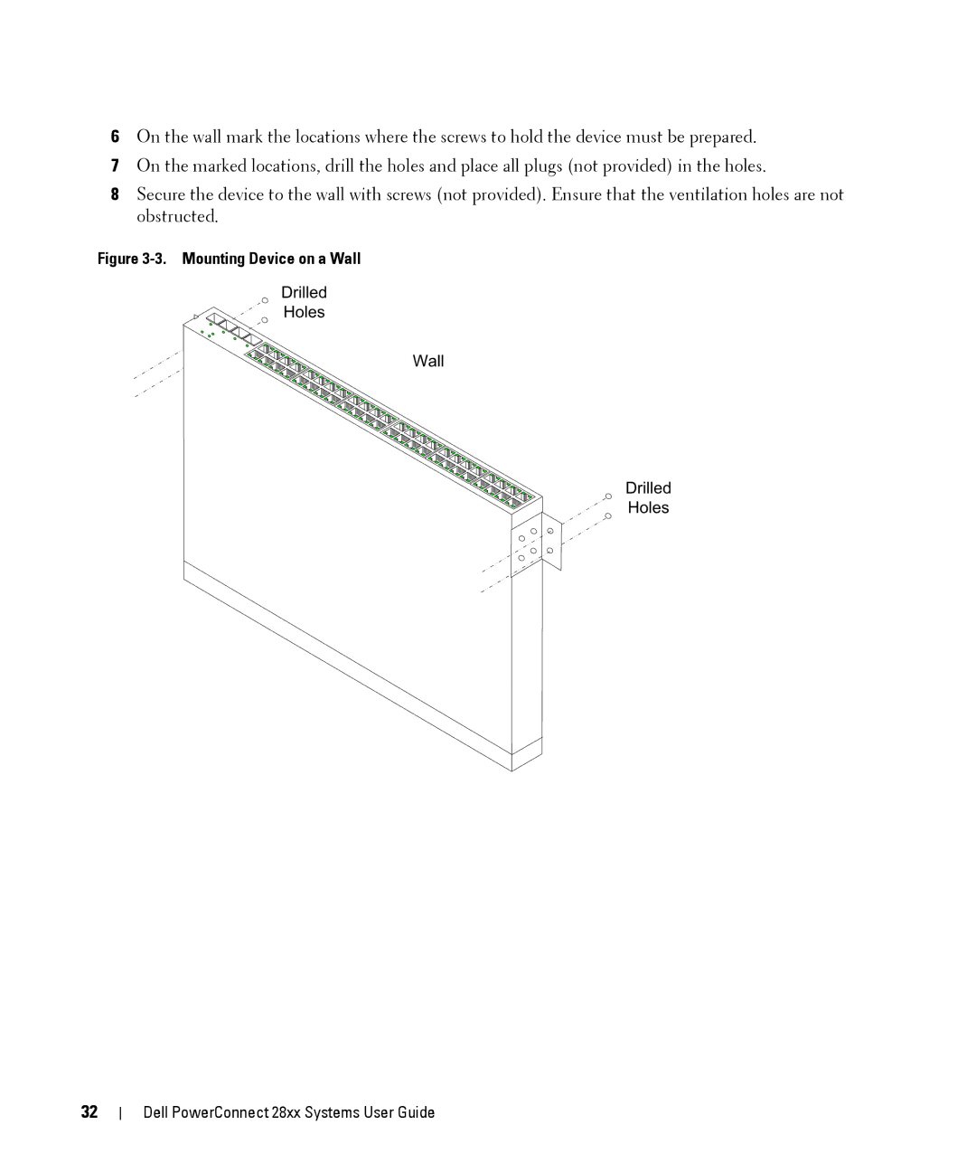 Dell 28XX manual Mounting Device on a Wall 