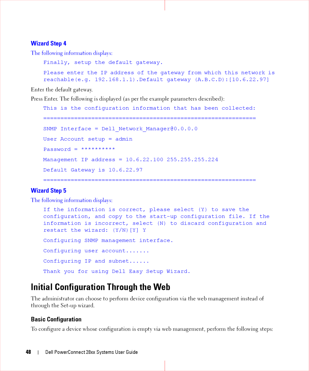 Dell 28XX manual Initial Configuration Through the Web, Basic Configuration 