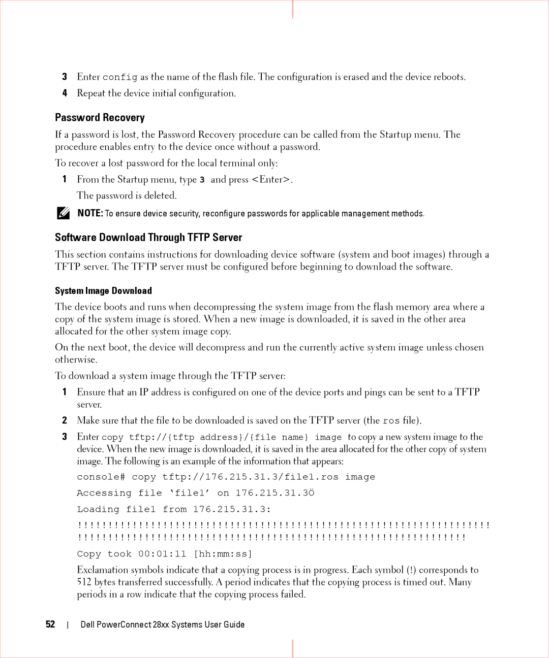 Dell 28XX manual Password Recovery, Software Download Through Tftp Server, System Image Download 