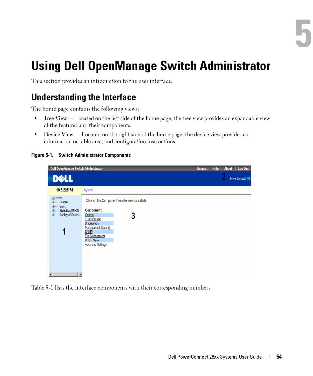 Dell 28XX manual Using Dell OpenManage Switch Administrator, Understanding the Interface 