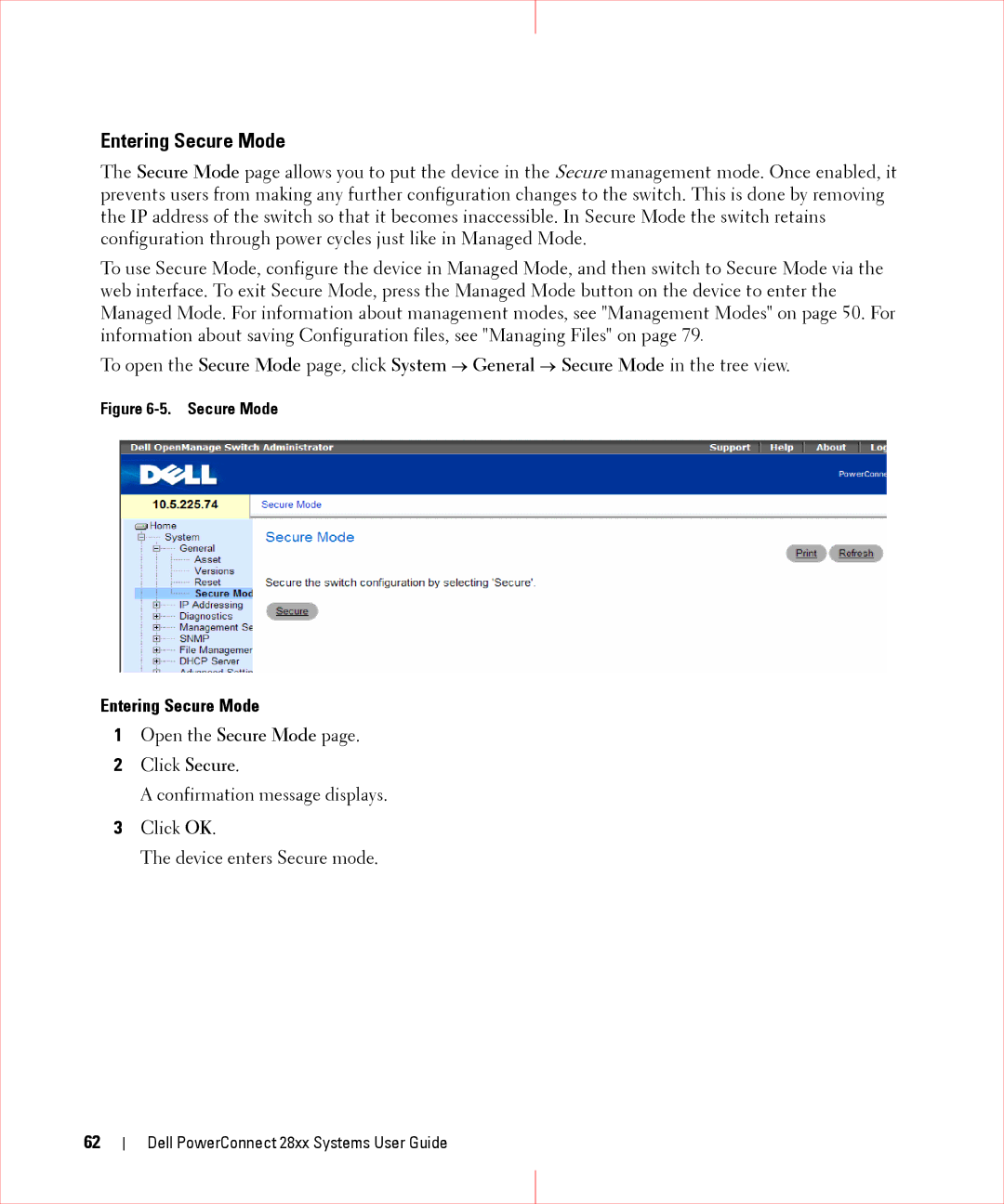 Dell 28XX manual Entering Secure Mode 