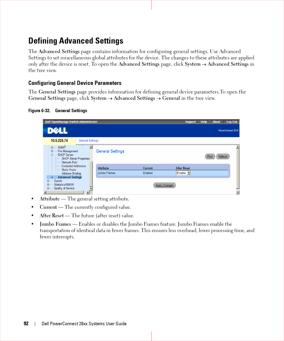 Dell 28XX manual Defining Advanced Settings, Configuring General Device Parameters 