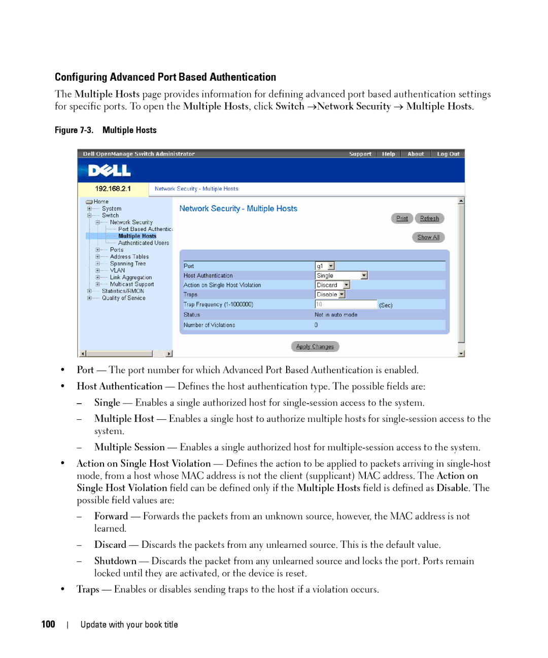 Dell 28XX manual Configuring Advanced Port Based Authentication, 100 