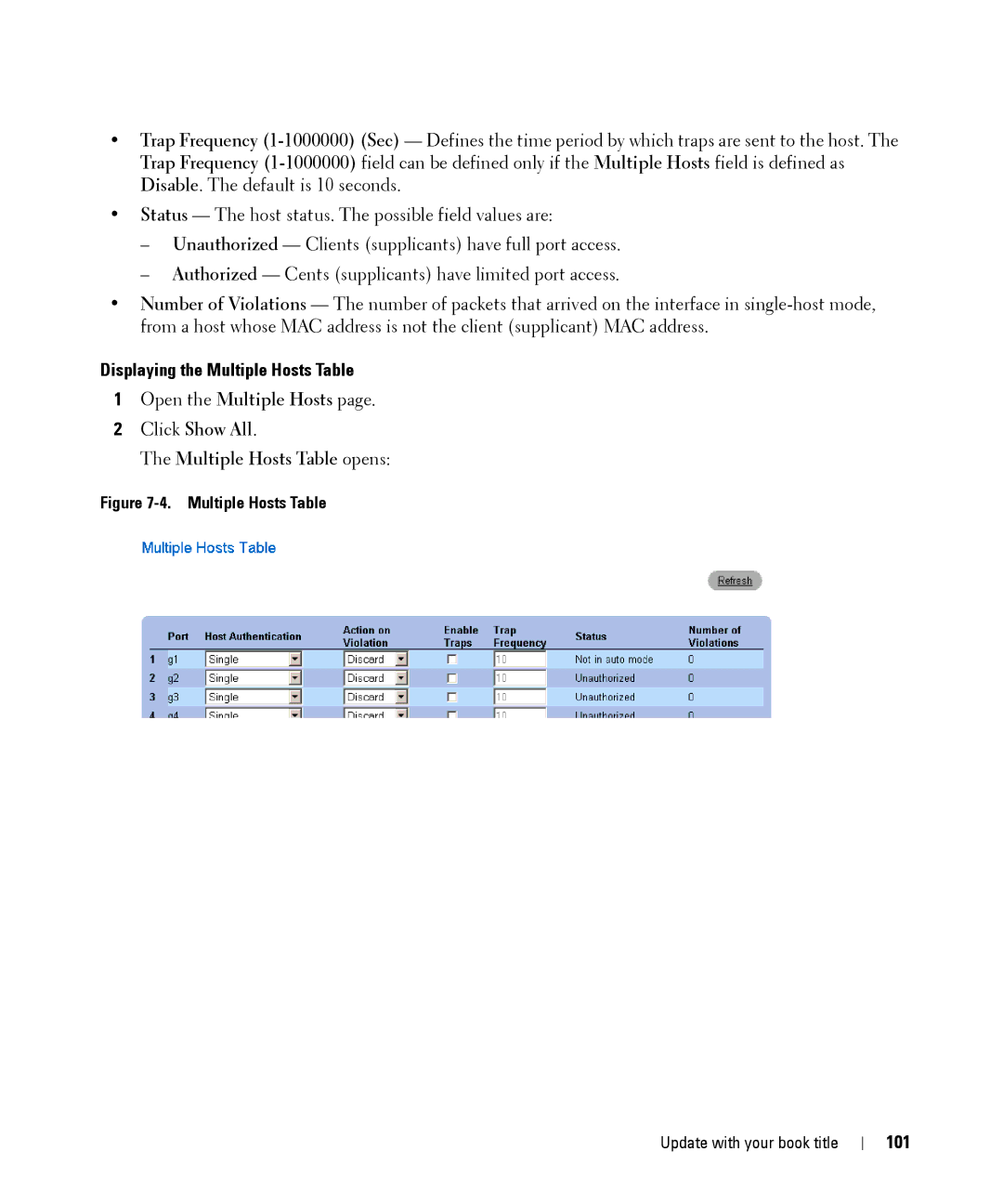 Dell 28XX manual Displaying the Multiple Hosts Table, 101 