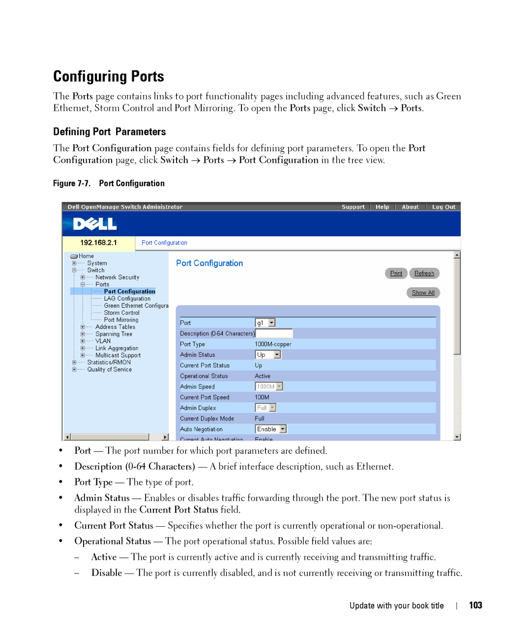 Dell 28XX manual Configuring Ports, Defining Port Parameters, 103 