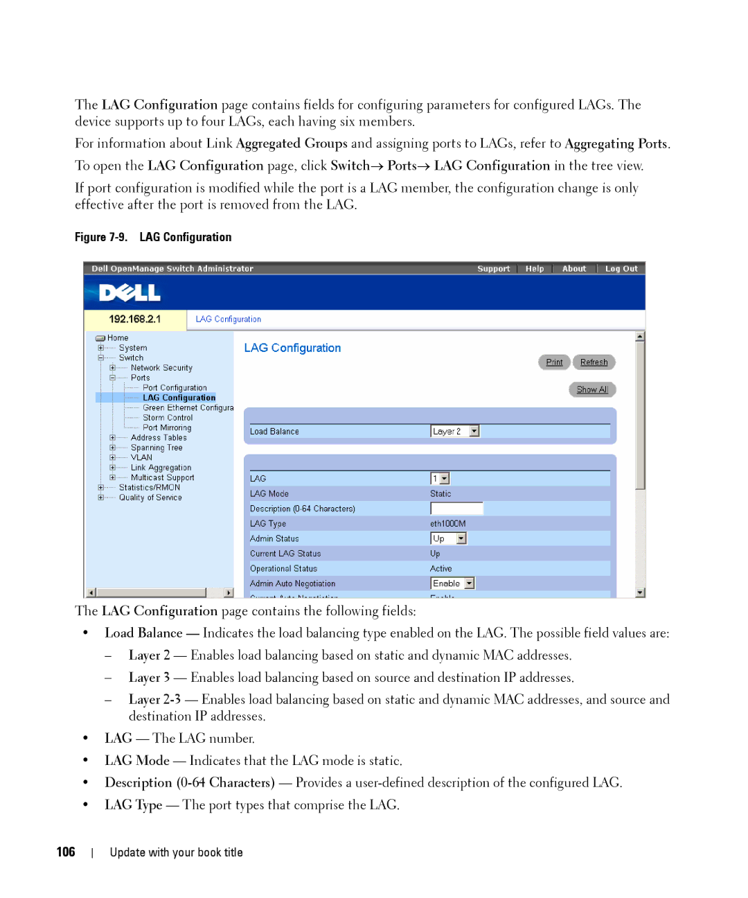 Dell 28XX manual 106, LAG Configuration 