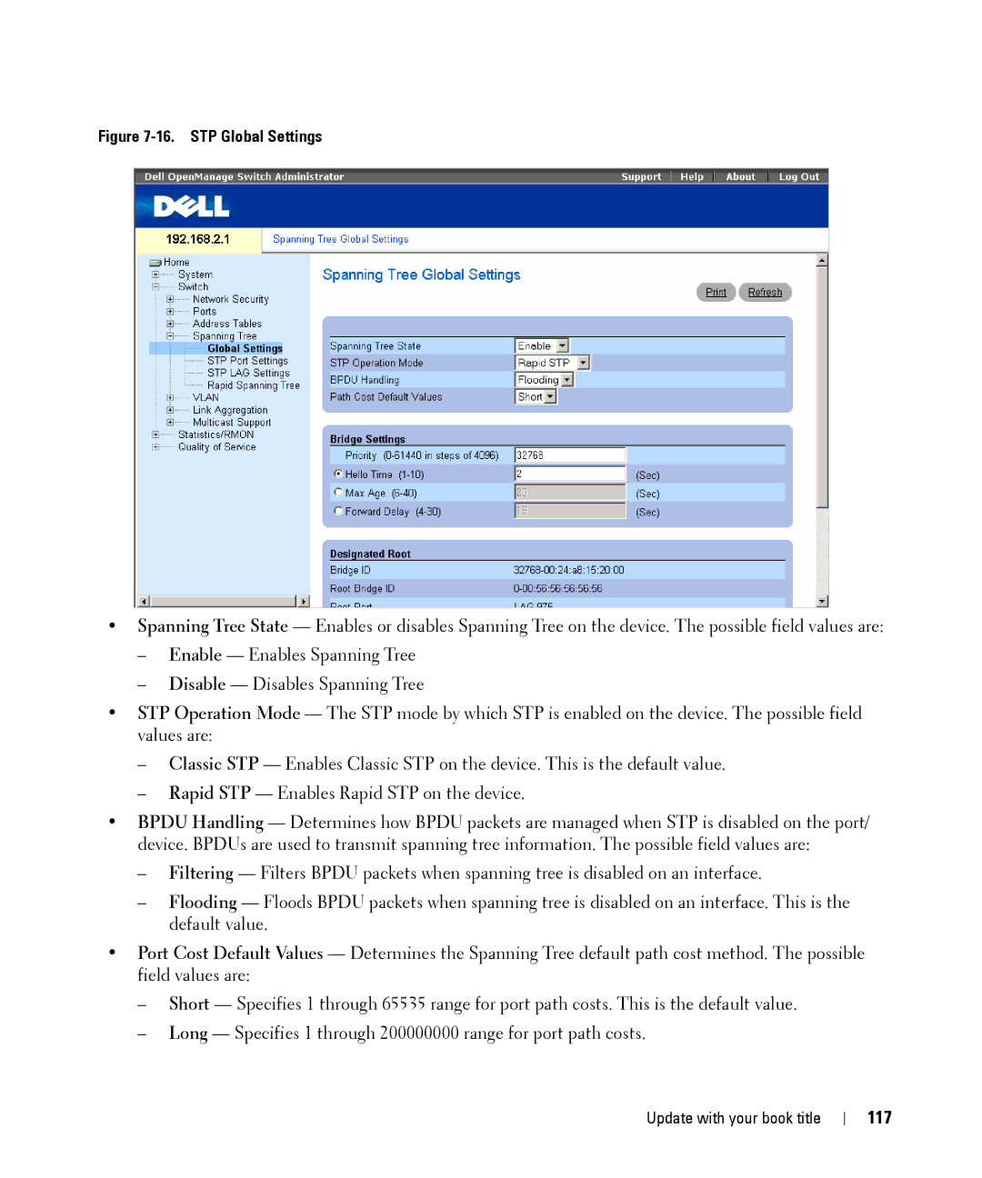 Dell 28XX manual 117, STP Global Settings 