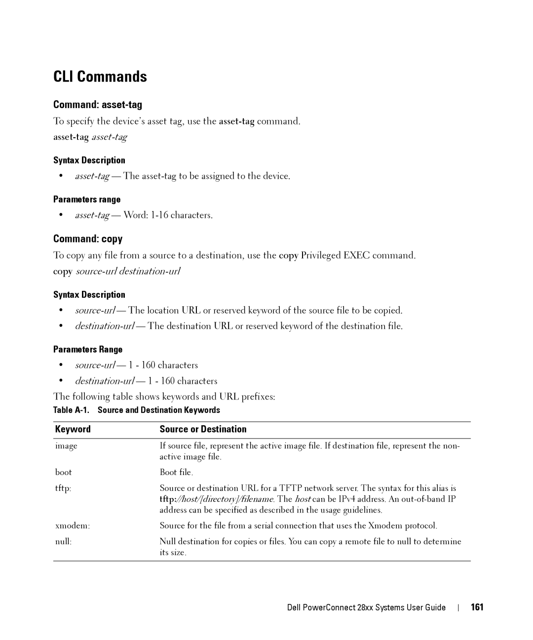 Dell 28XX manual CLI Commands, Command asset-tag, Command copy 