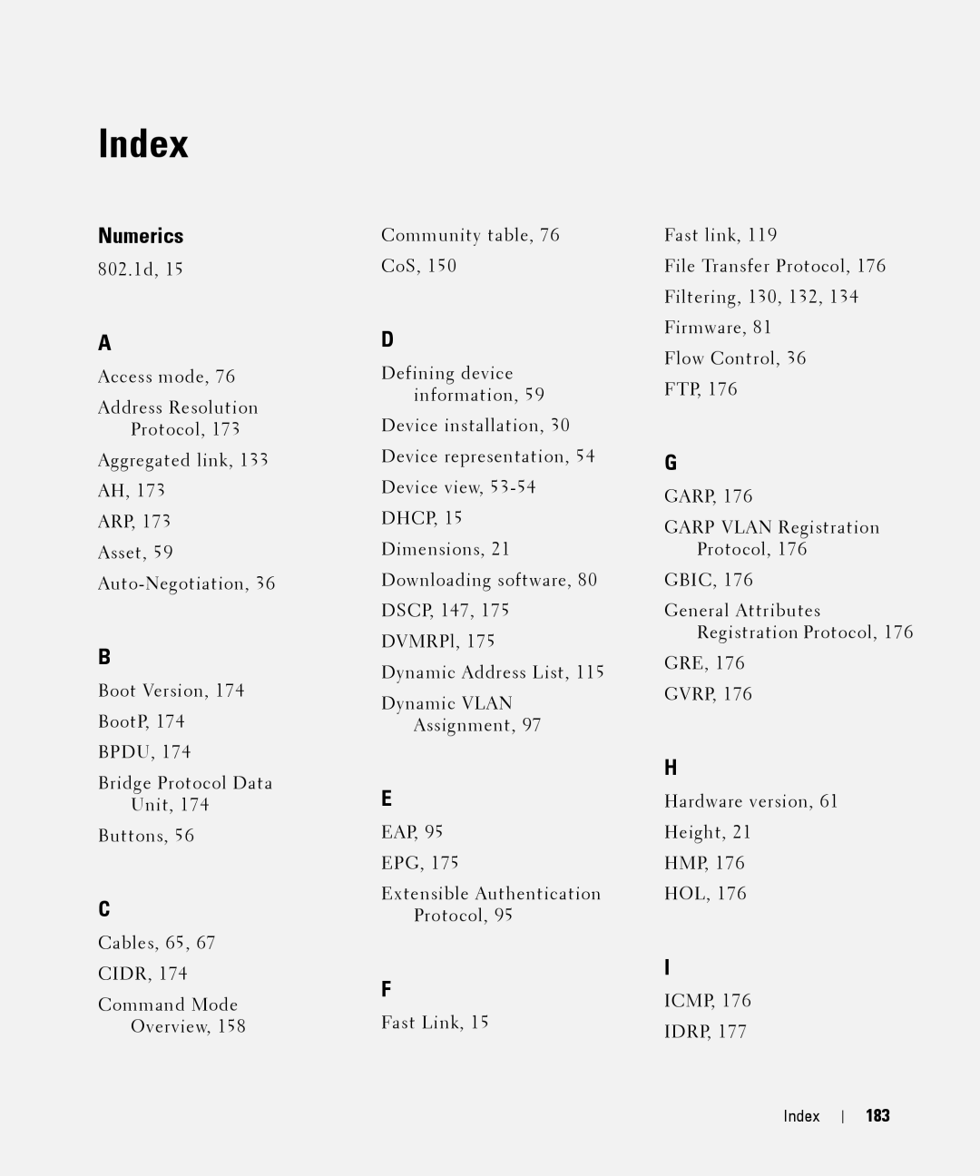 Dell 28XX manual Index, 183 