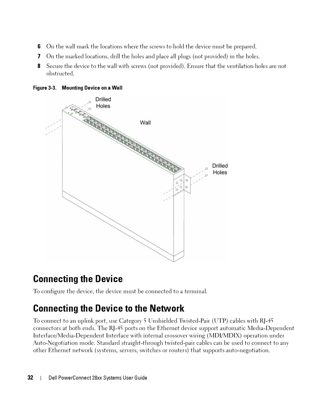 Dell 28XX manual Connecting the Device to the Network 