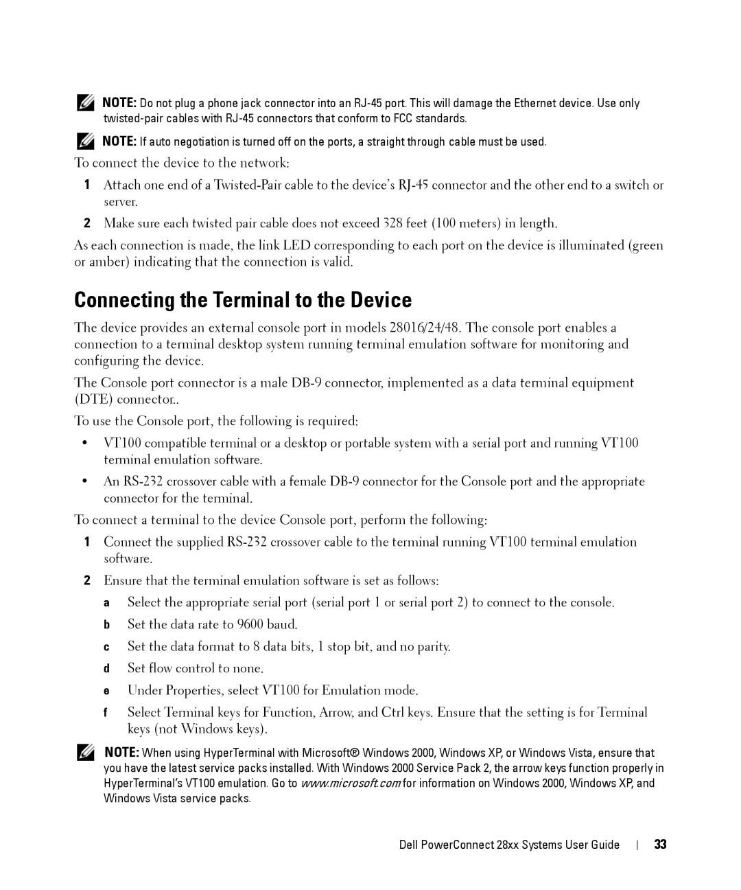 Dell 28XX manual Connecting the Terminal to the Device 