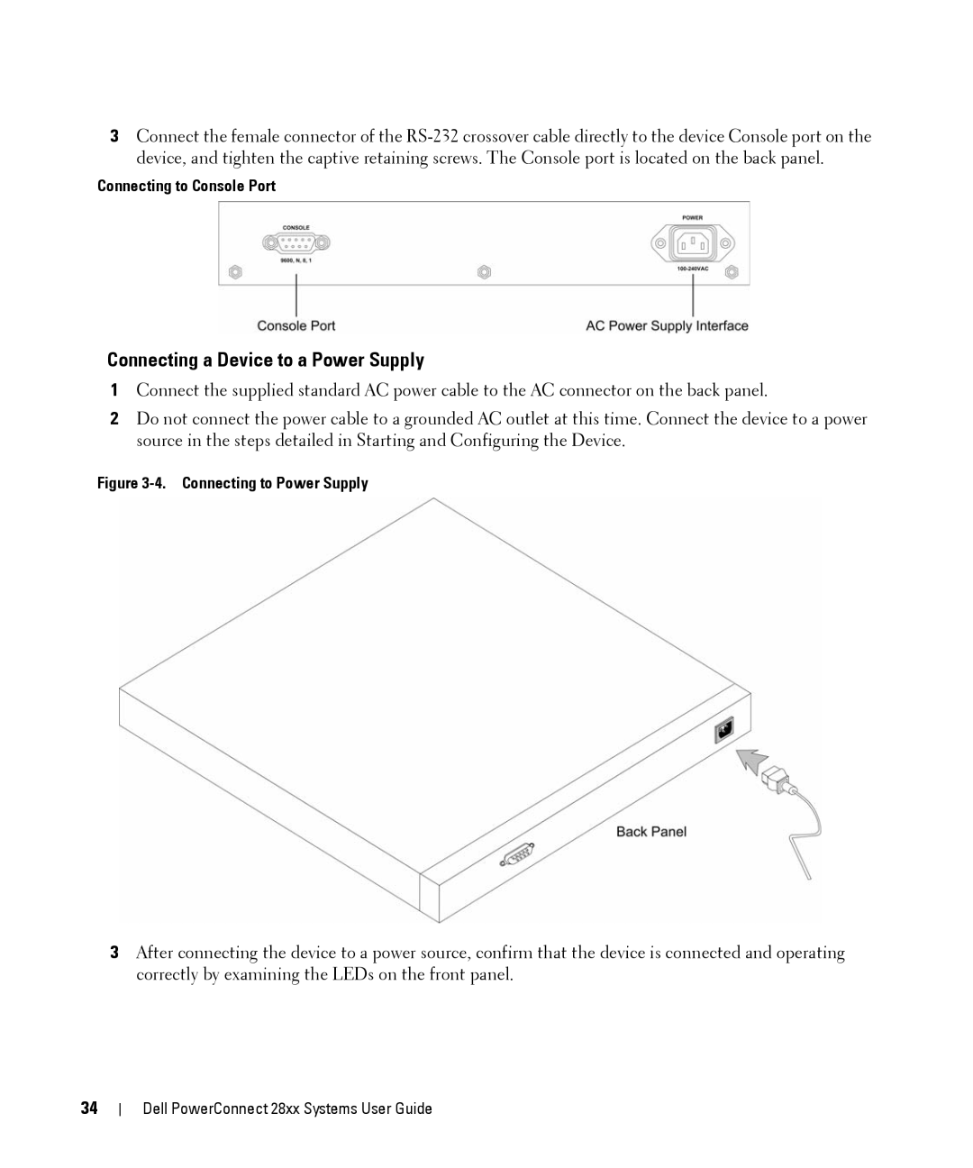 Dell 28XX manual Connecting a Device to a Power Supply, Connecting to Console Port 