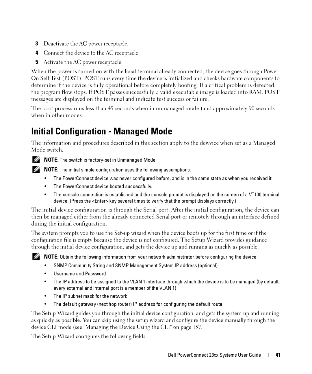 Dell 28XX manual Initial Configuration Managed Mode 