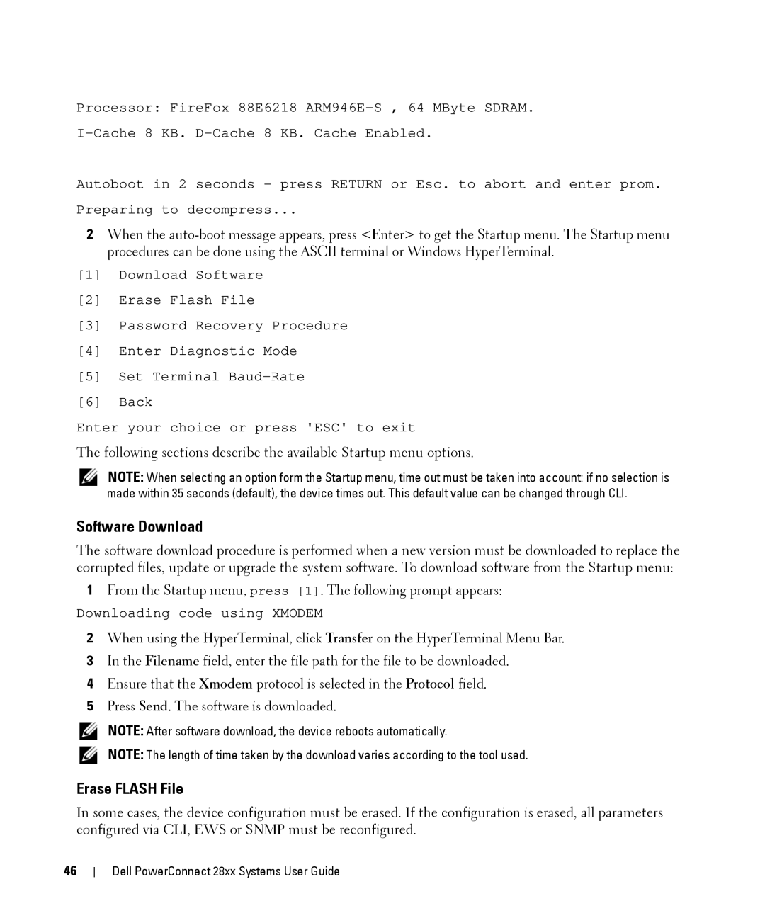 Dell 28XX manual Software Download, Erase Flash File 