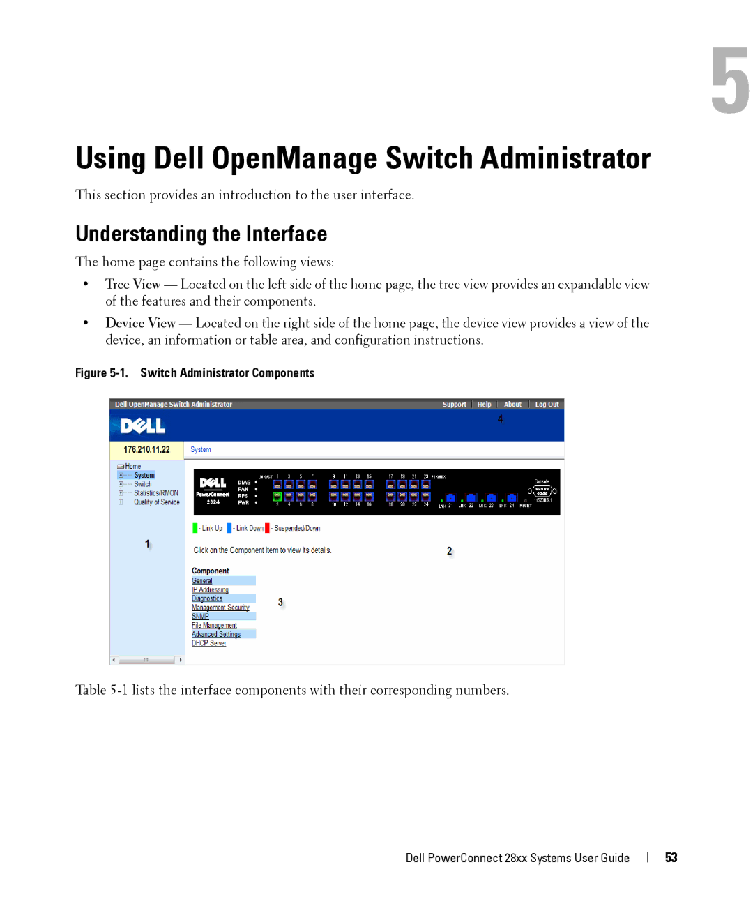 Dell 28XX manual Using Dell OpenManage Switch Administrator, Understanding the Interface 