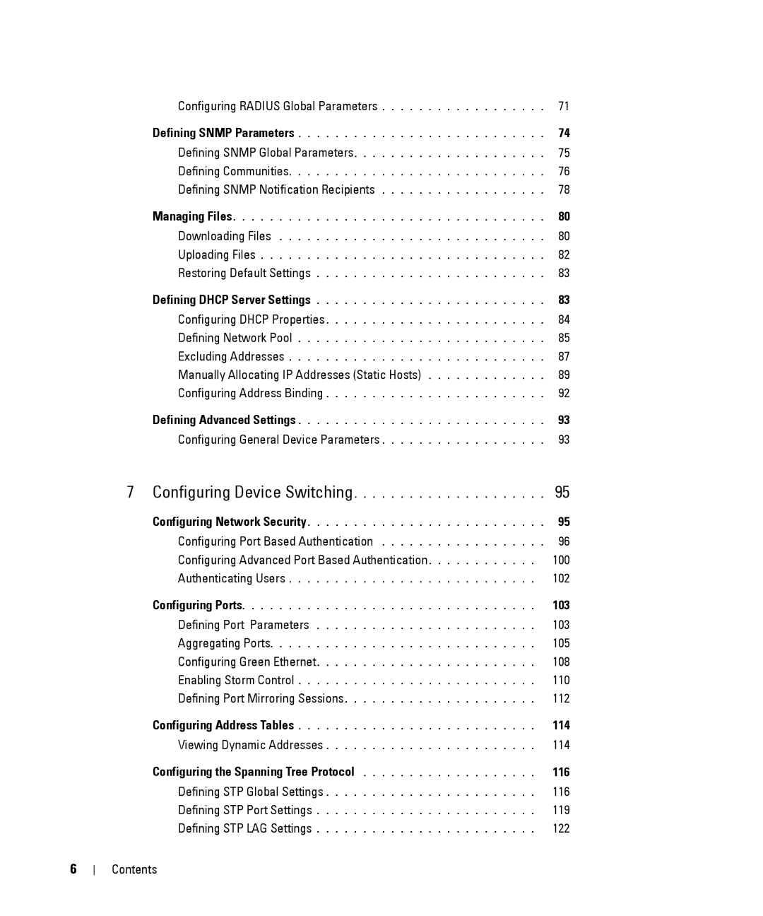 Dell 28XX manual 103, 114, Configuring the Spanning Tree Protocol 116 