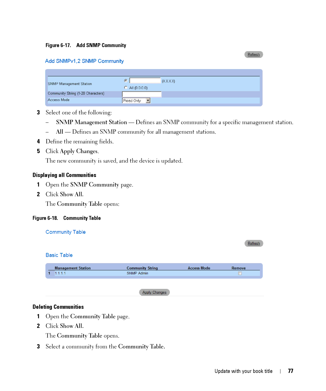 Dell 28XX manual Displaying all Communities, Deleting Communities 