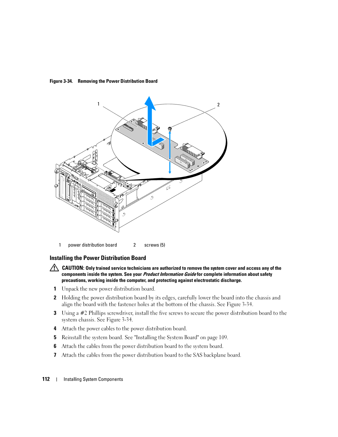 Dell 2900 owner manual Installing the Power Distribution Board 