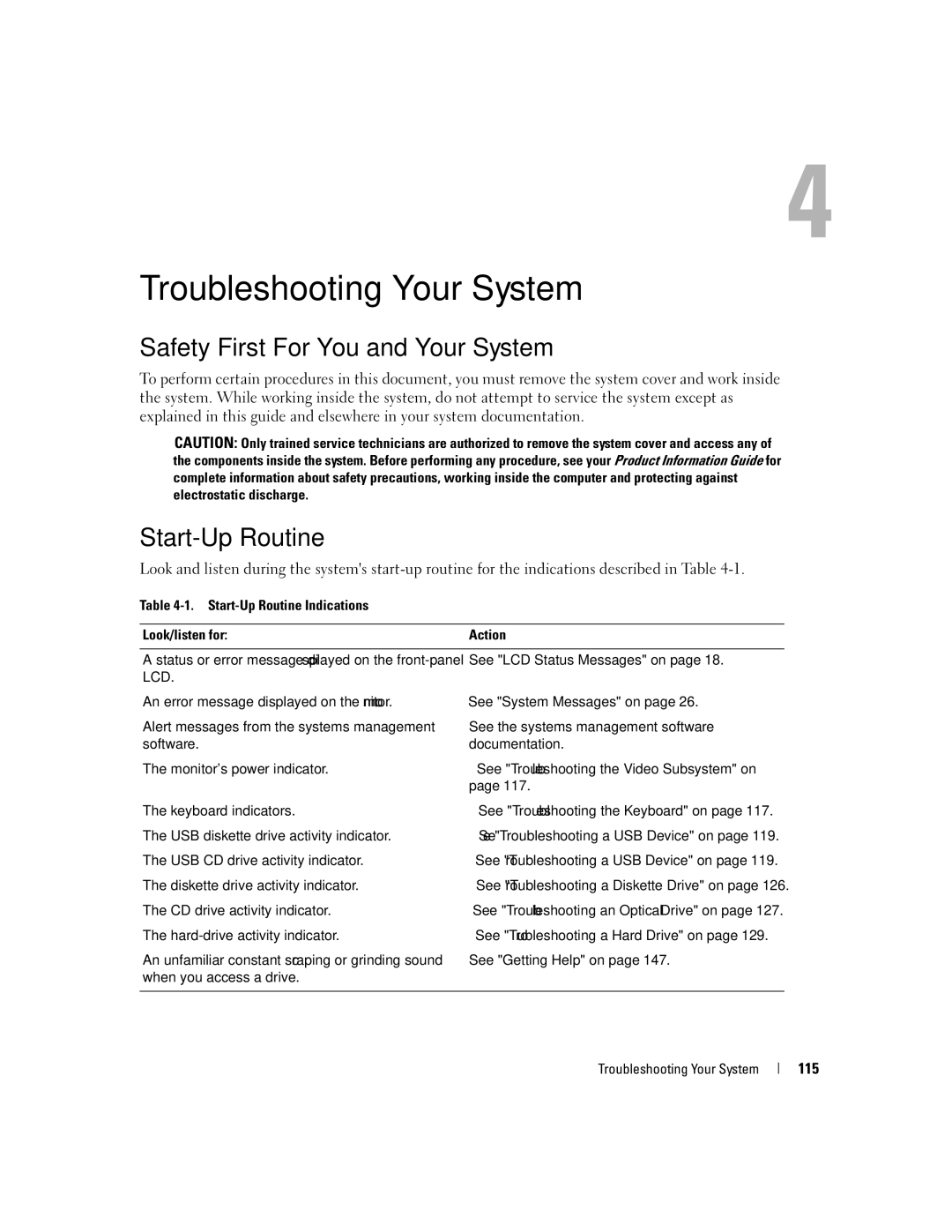 Dell 2900 owner manual Safety First-For You and Your System, Start-Up Routine, 115 