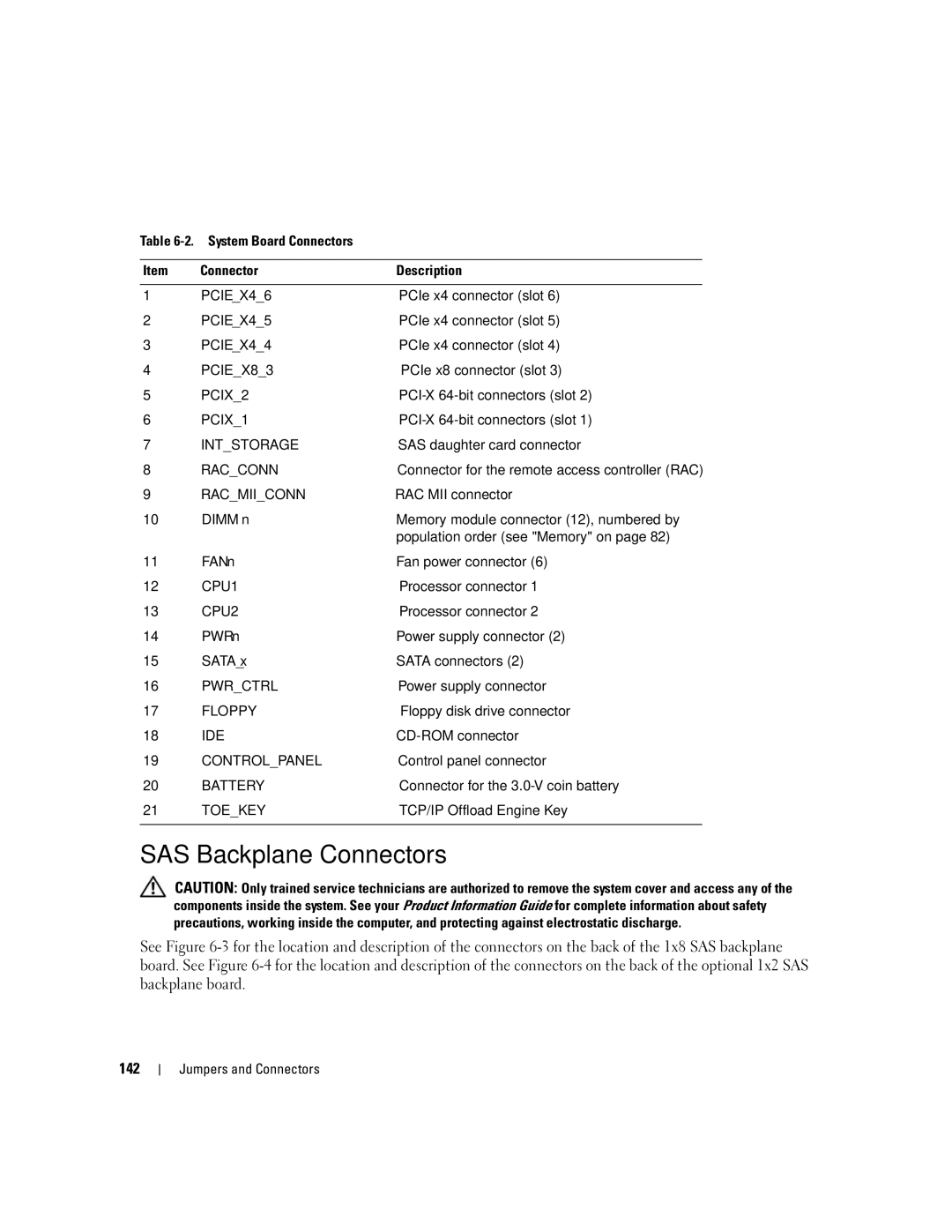 Dell 2900 owner manual SAS Backplane Connectors 