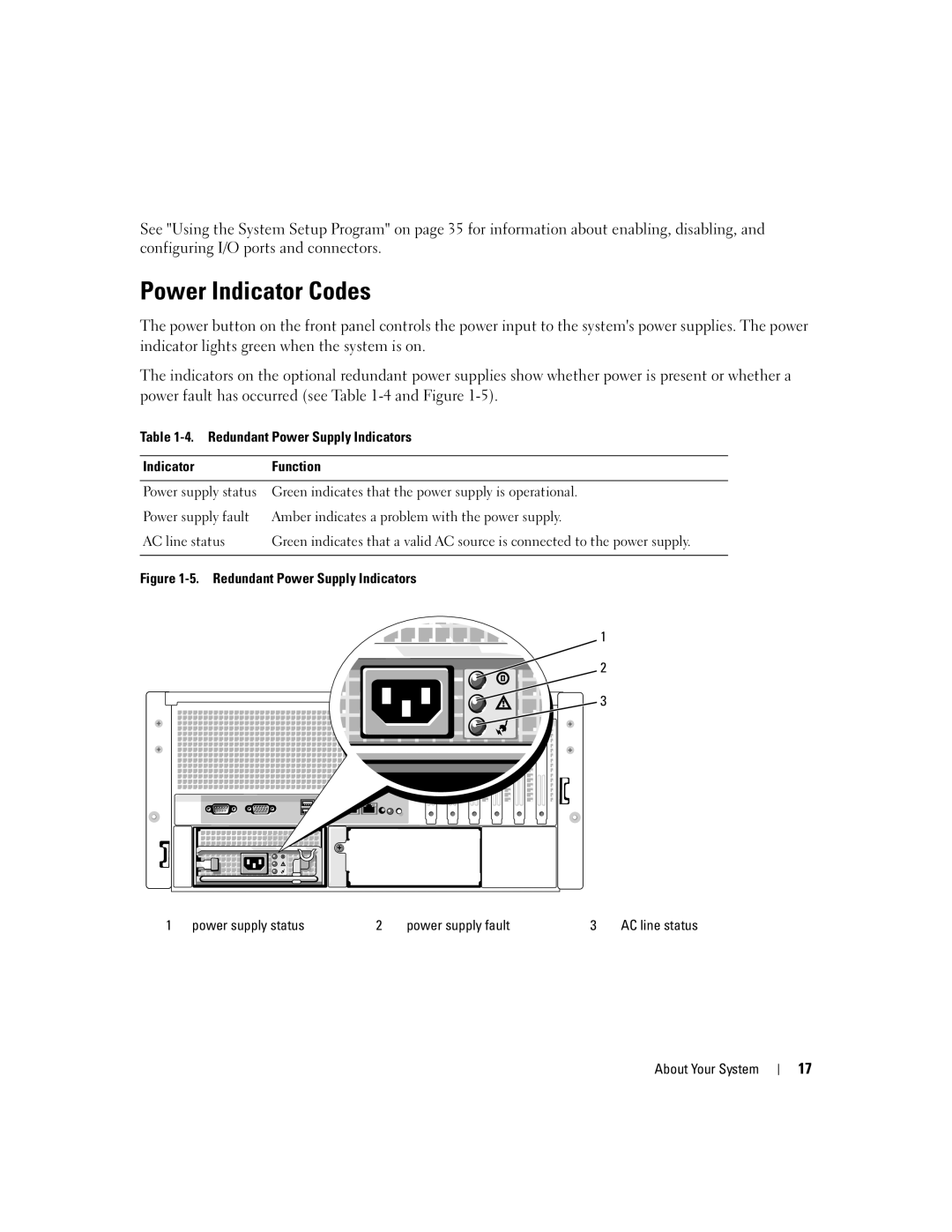 Dell 2900 owner manual Power Indicator Codes, Redundant Power Supply Indicators, Indicator Function 