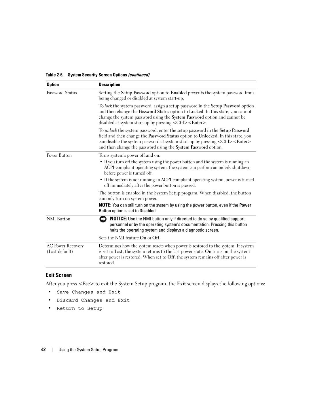 Dell 2900 owner manual Exit Screen 