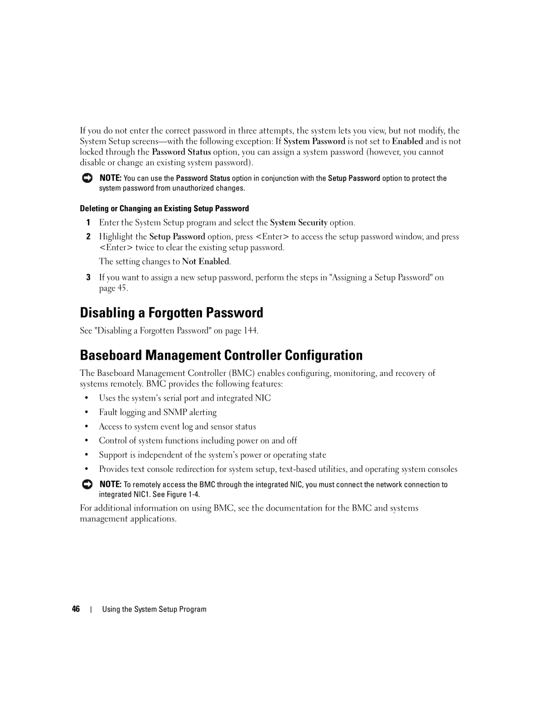 Dell 2900 owner manual Disabling a Forgotten Password, Baseboard Management Controller Configuration 