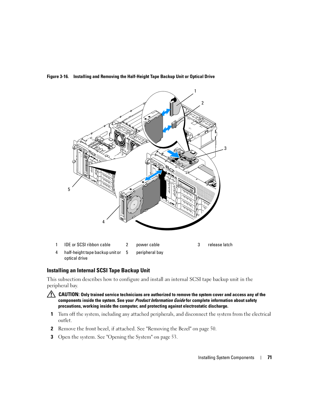 Dell 2900 owner manual Installing an Internal Scsi Tape Backup Unit, Peripheral bay Optical drive 