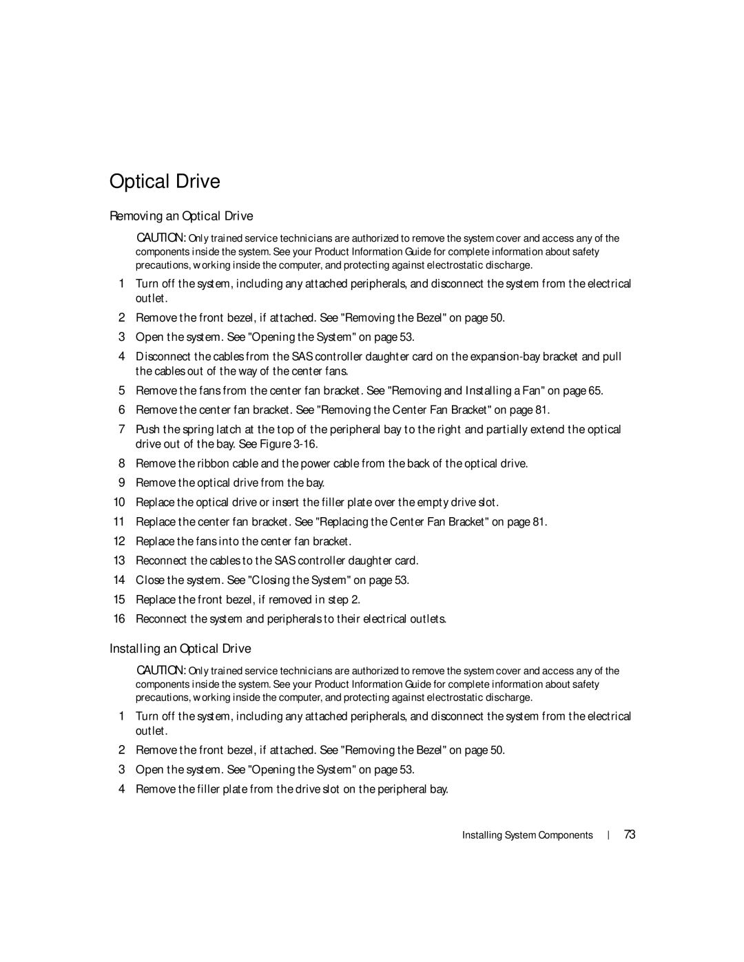 Dell 2900 owner manual Removing an Optical Drive, Installing an Optical Drive 