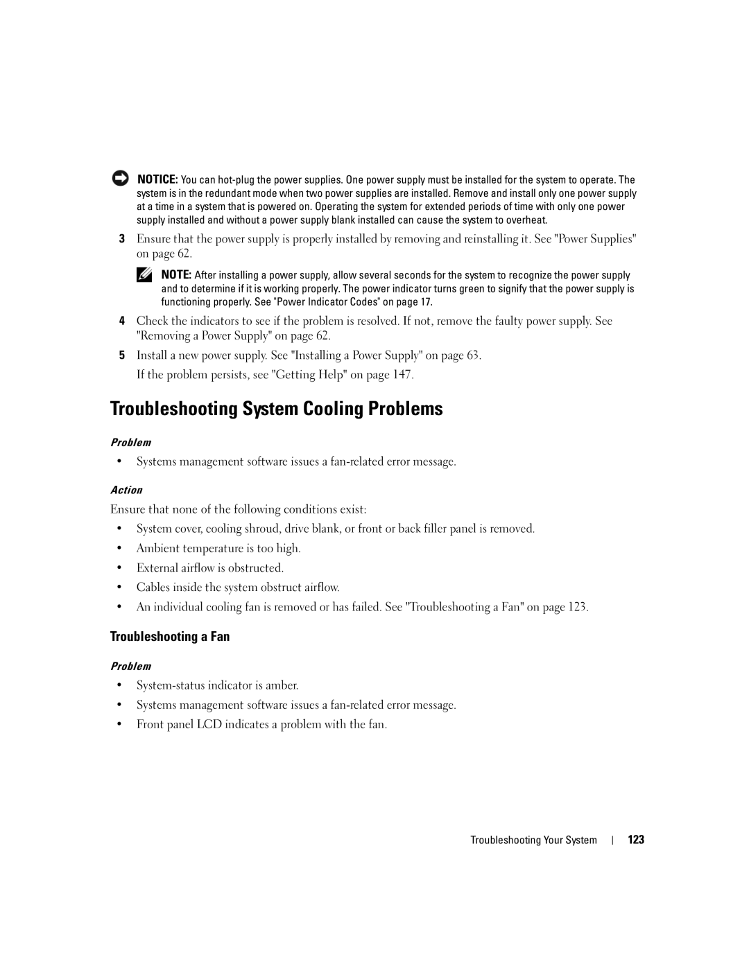 Dell 2900 owner manual Troubleshooting System Cooling Problems, Troubleshooting a Fan 