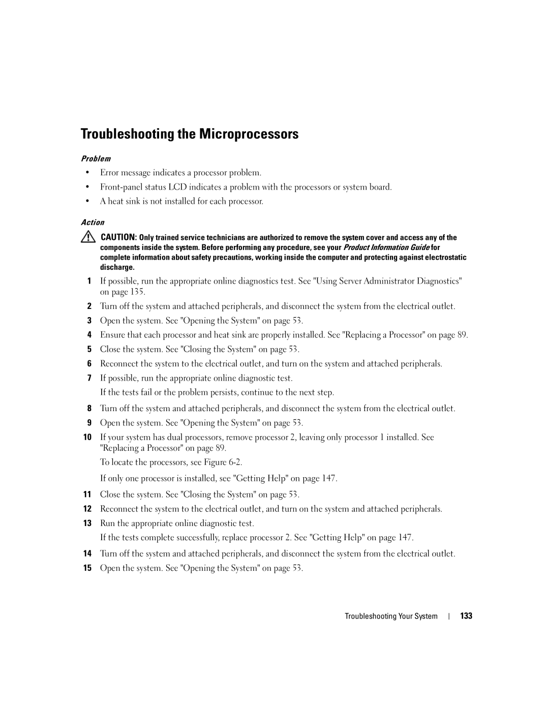 Dell 2900 owner manual Troubleshooting the Microprocessors 