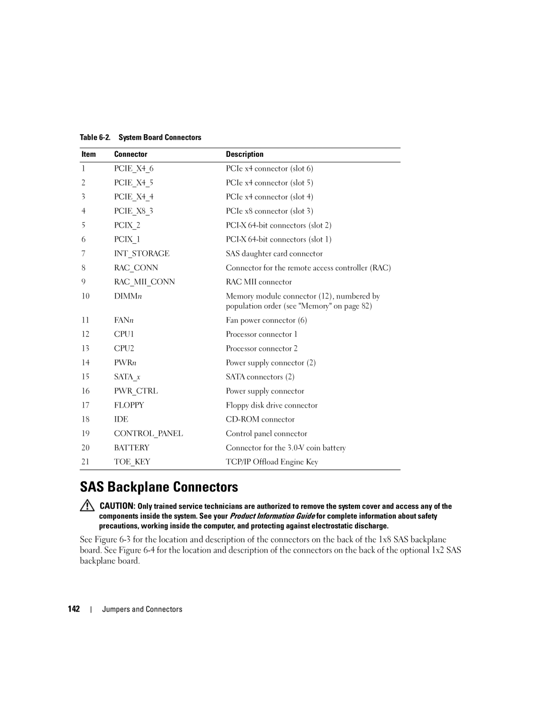 Dell 2900 owner manual SAS Backplane Connectors 