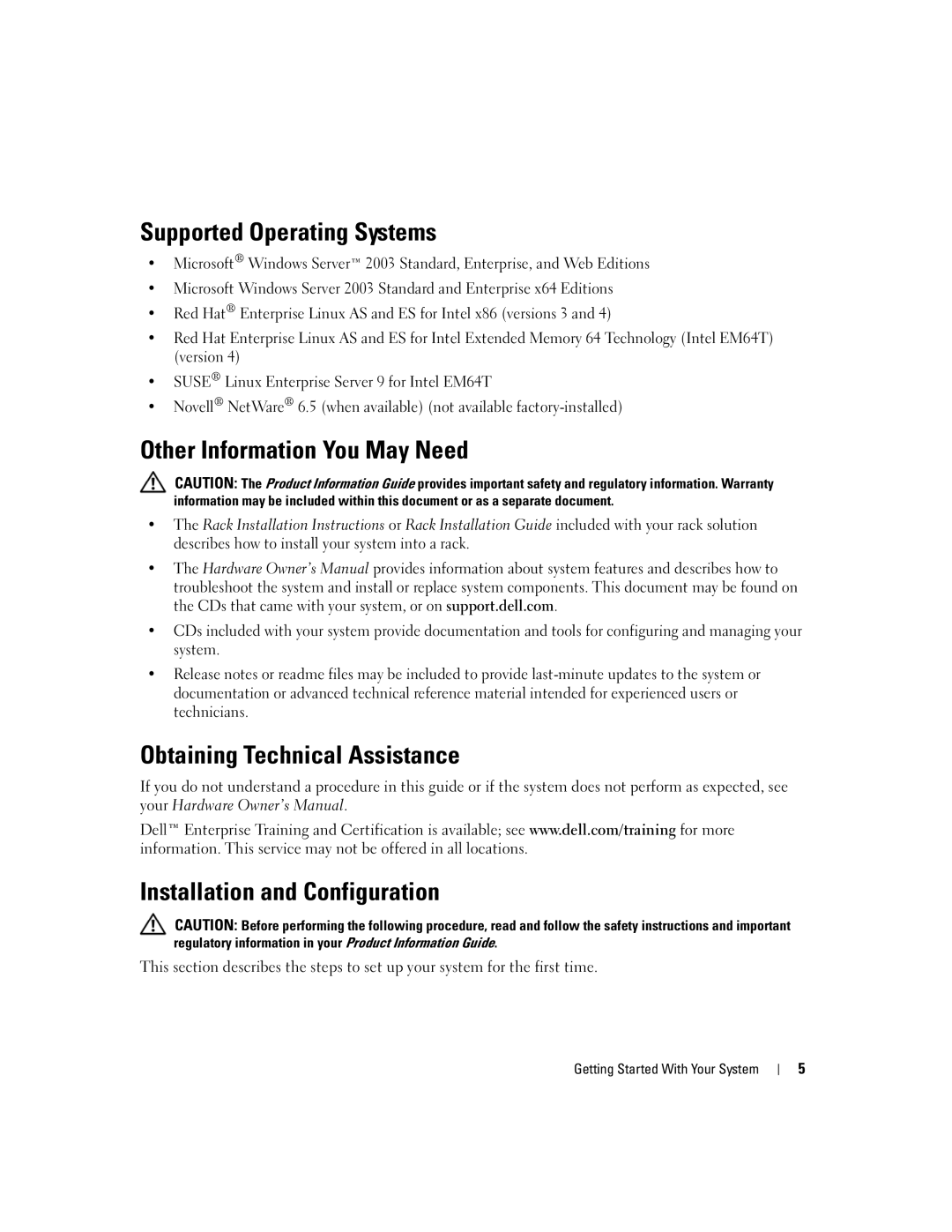 Dell 2950 manual Supported Operating Systems 