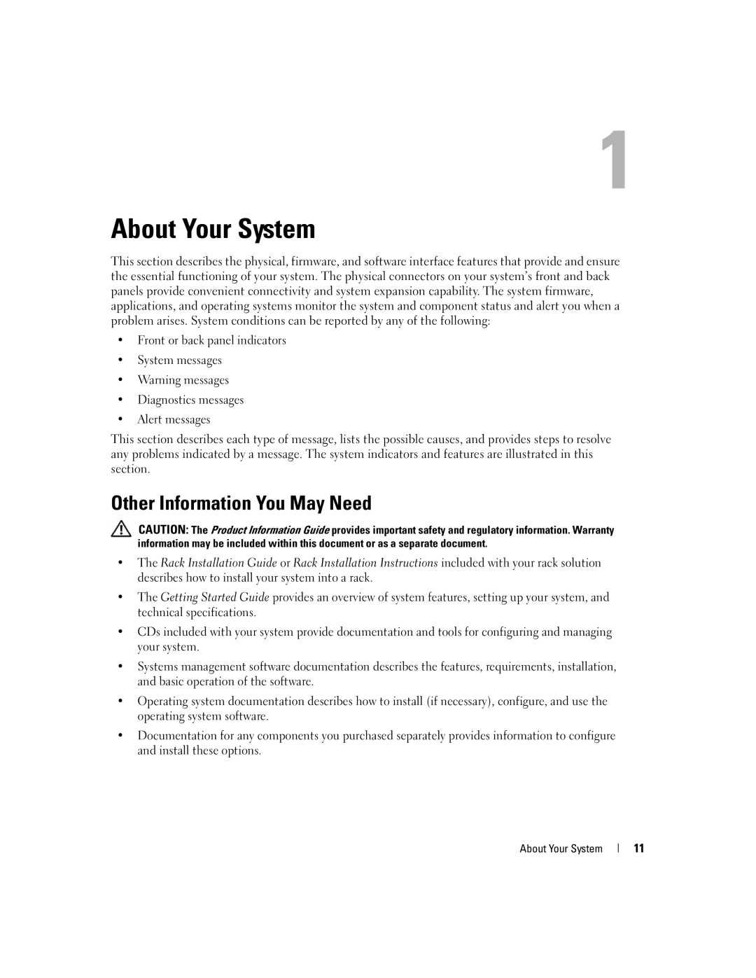 Dell 2950 owner manual Other Information You May Need, About Your System 