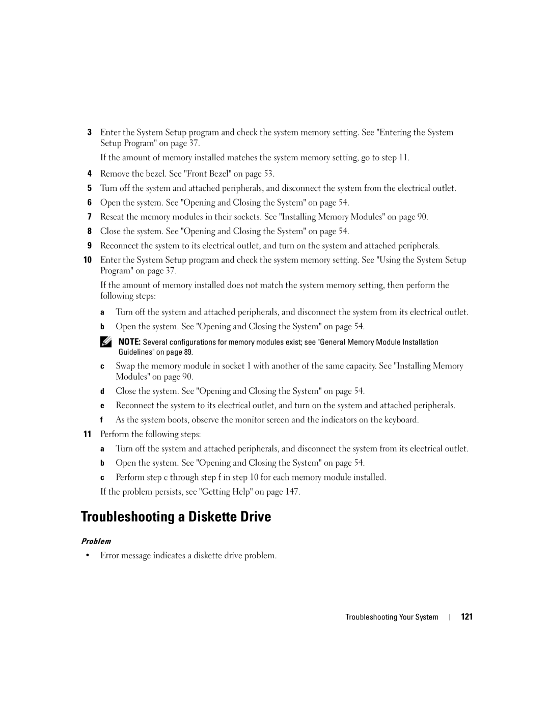 Dell 2950 owner manual Troubleshooting a Diskette Drive, Error message indicates a diskette drive problem, 121 