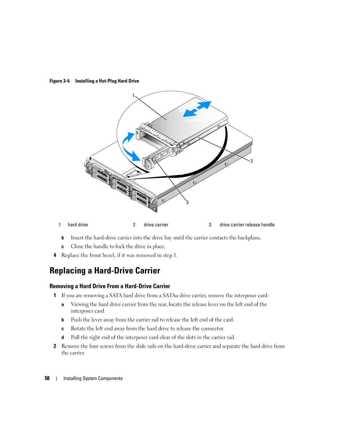 Dell 2950 owner manual Replacing a Hard-Drive Carrier, Removing a Hard Drive From a Hard-Drive Carrier 