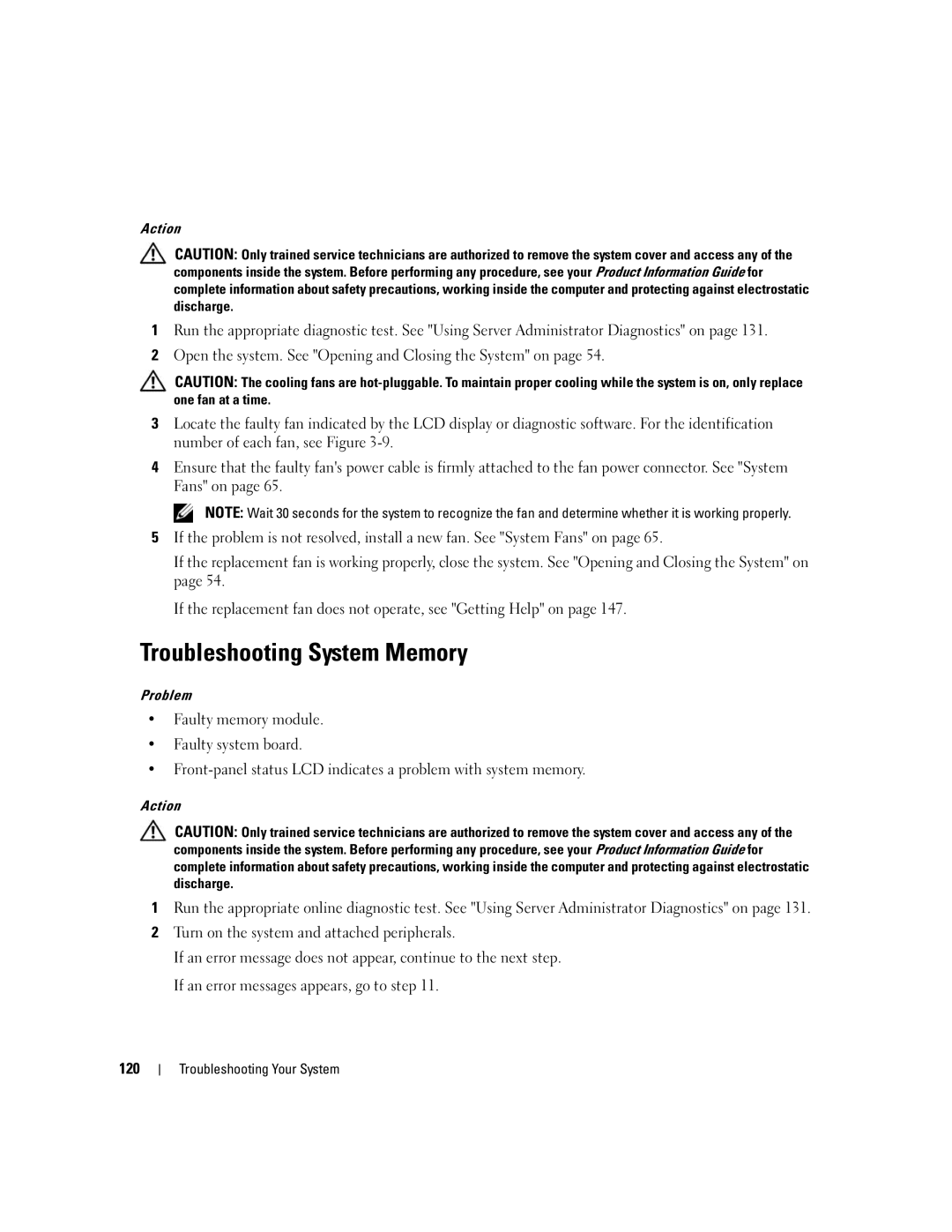 Dell 2950 owner manual Troubleshooting System Memory 