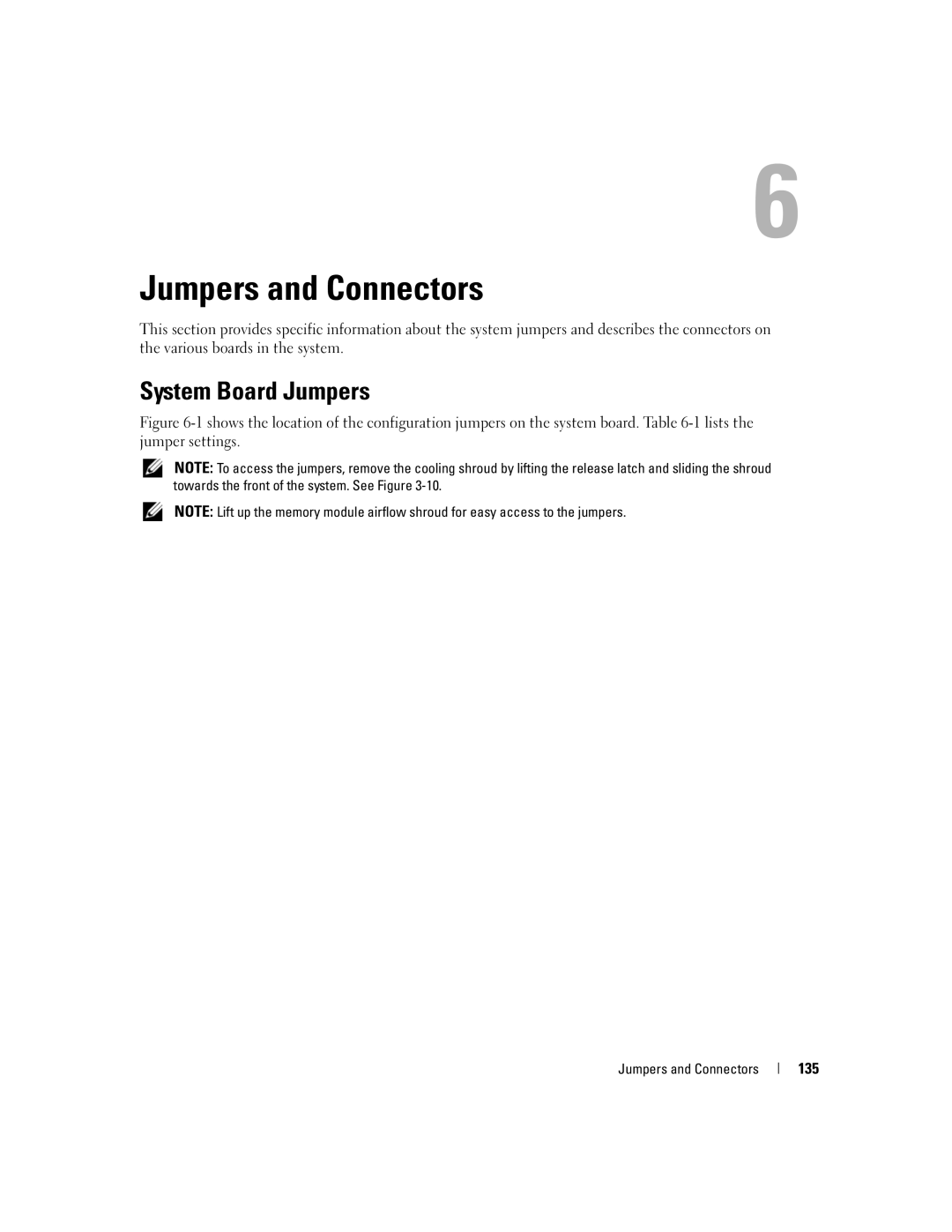 Dell 2950 owner manual System Board Jumpers, 135, Jumpers and Connectors 