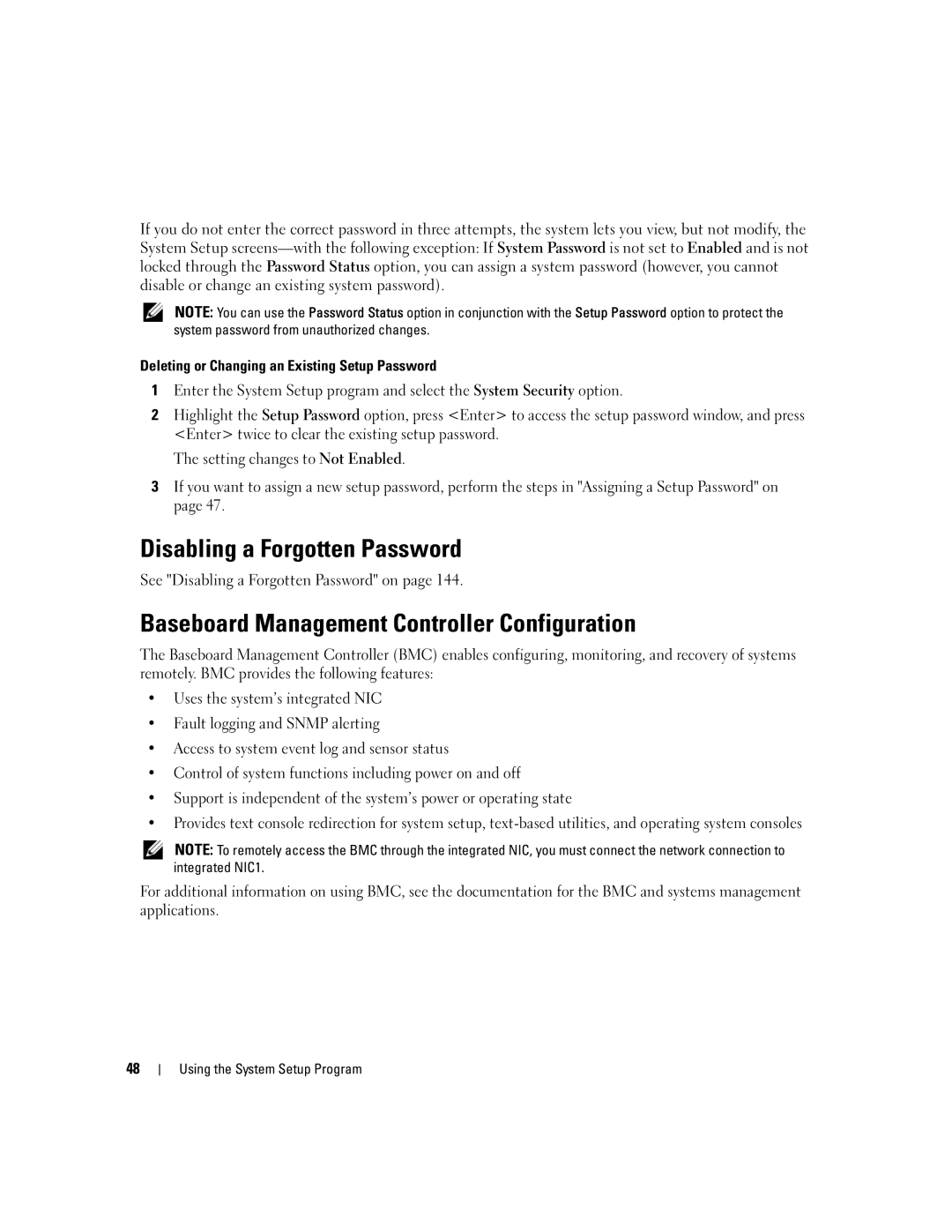 Dell 2950 owner manual Disabling a Forgotten Password, Baseboard Management Controller Configuration 