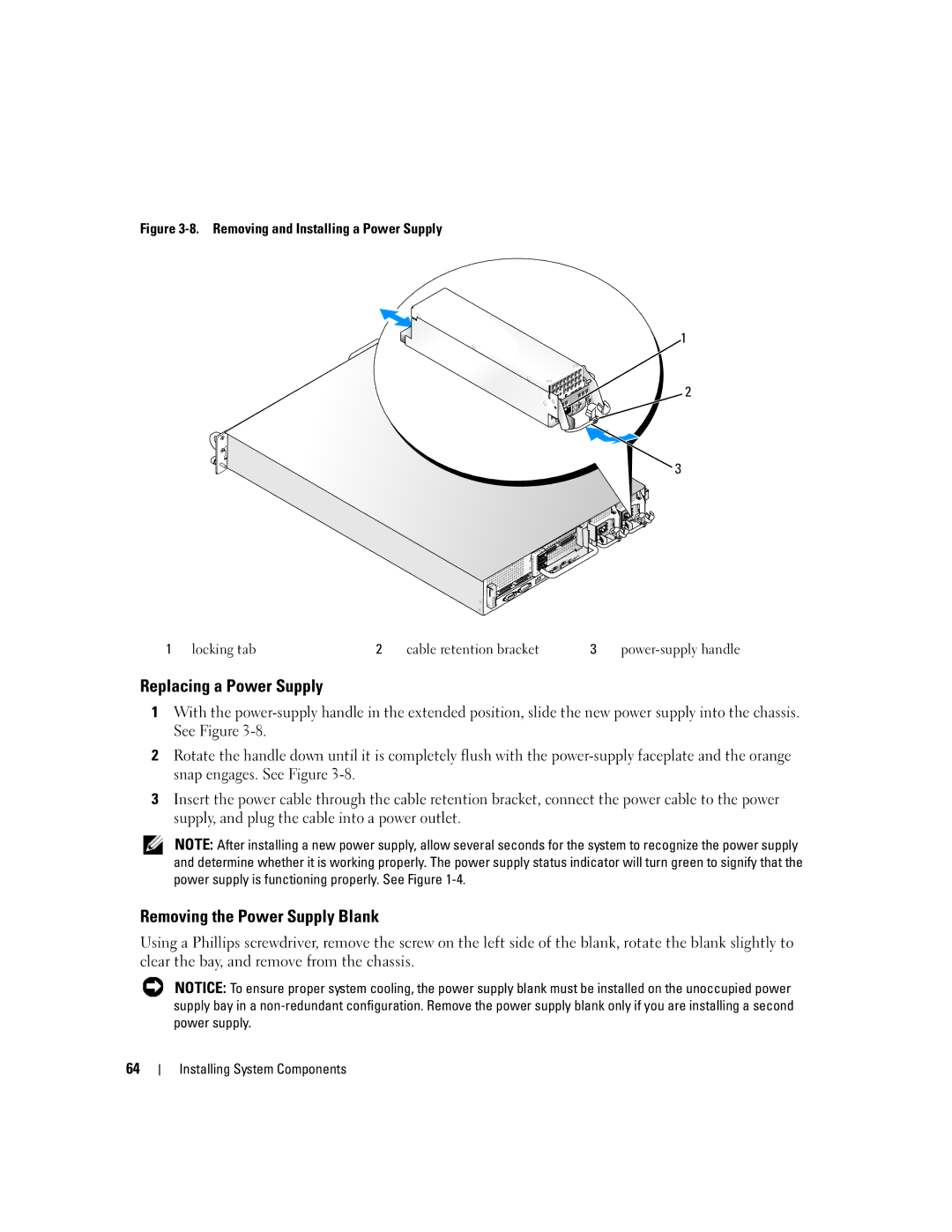 Dell 2950 owner manual Replacing a Power Supply, Removing the Power Supply Blank 