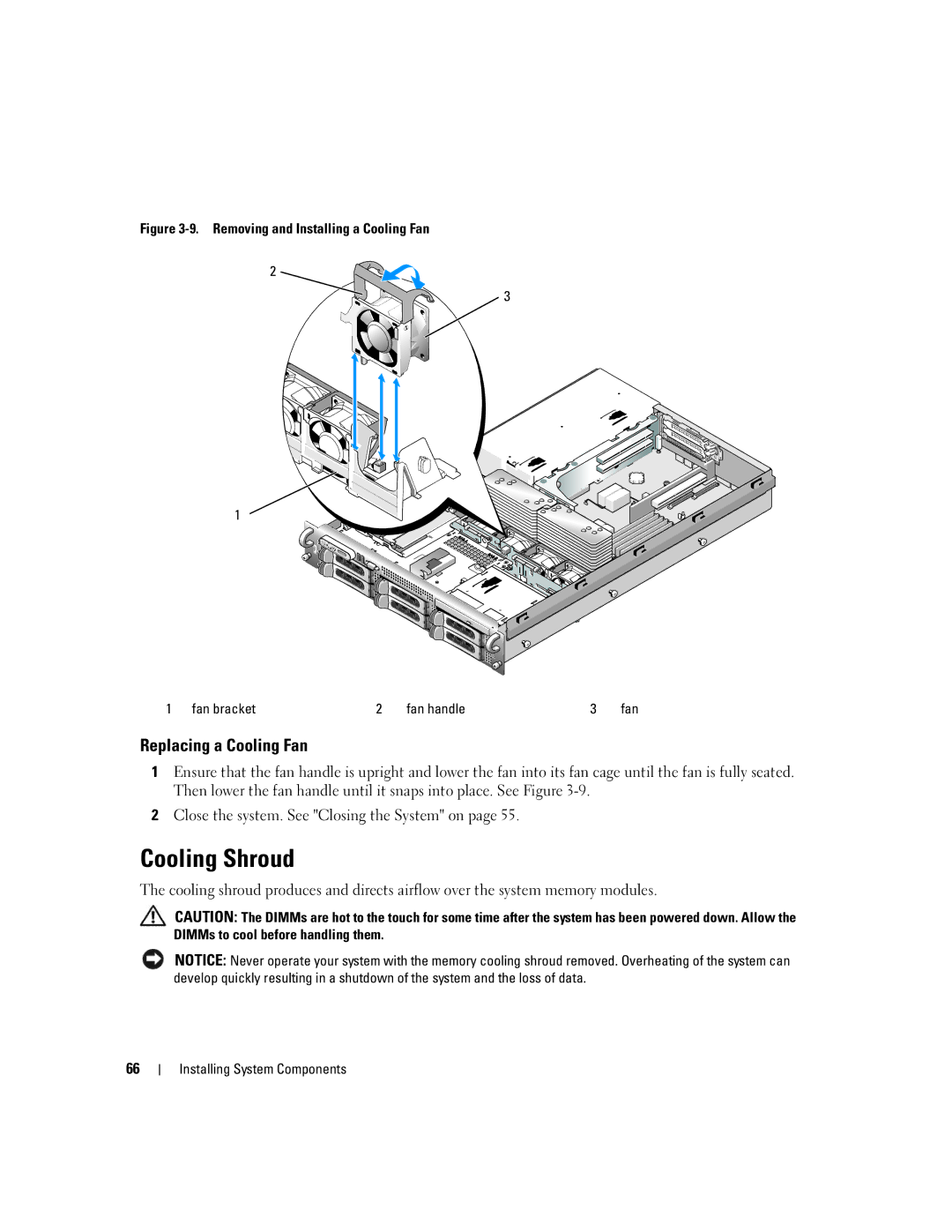 Dell 2950 owner manual Cooling Shroud, Replacing a Cooling Fan 