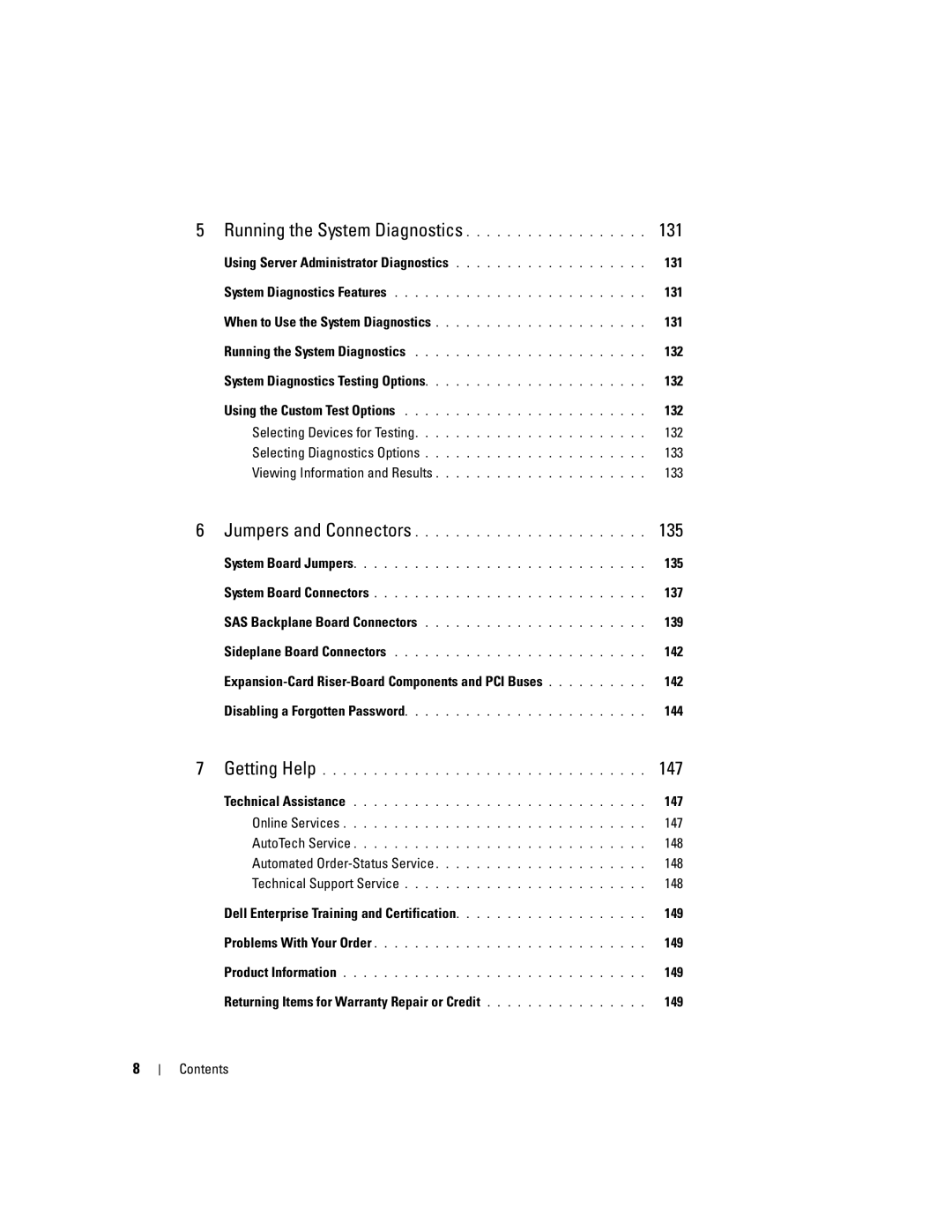 Dell 2950 owner manual Using Server Administrator Diagnostics 131, 132, 133, 135, 137, 139, 142, 144, 147, 148 