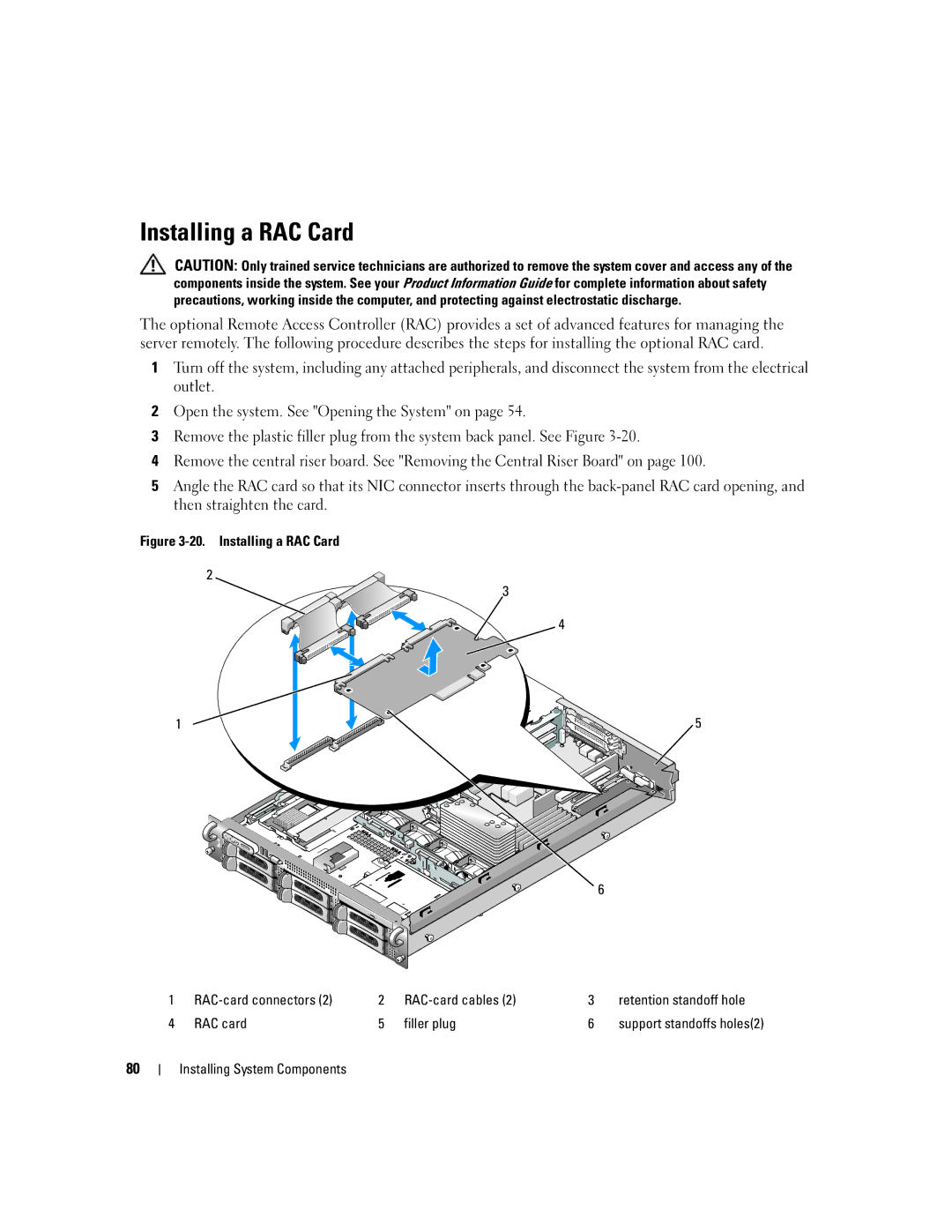 Dell 2950 owner manual Installing a RAC Card 