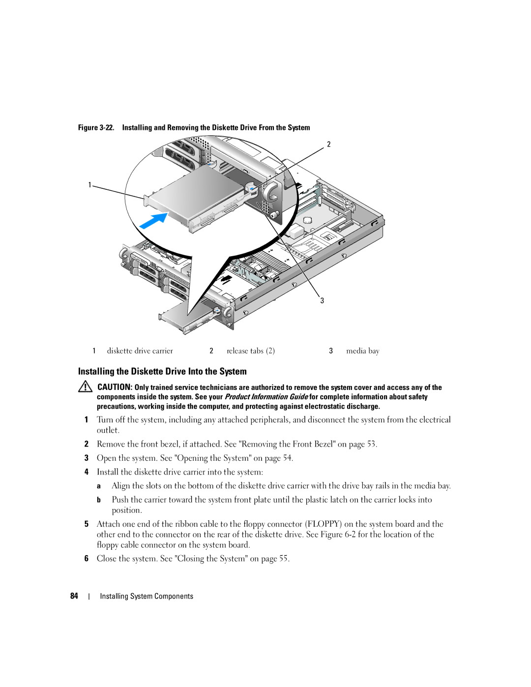 Dell 2950 owner manual Installing the Diskette Drive Into the System 