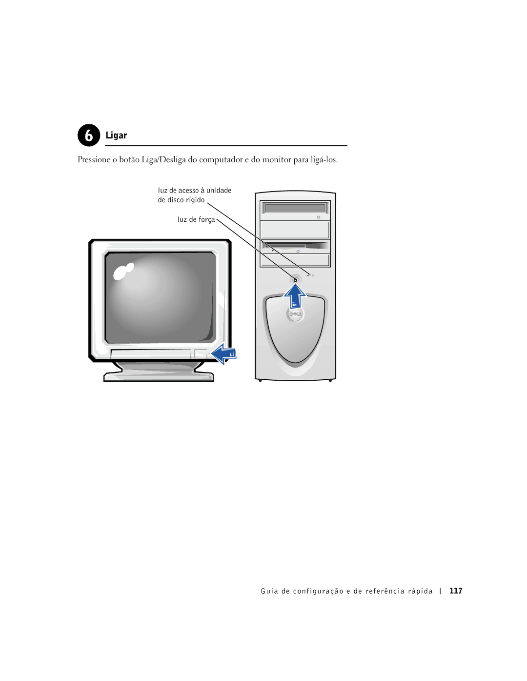 Dell 2G110 manual Ligar, Luz de força Guia de configuração e de referência rápida 117 